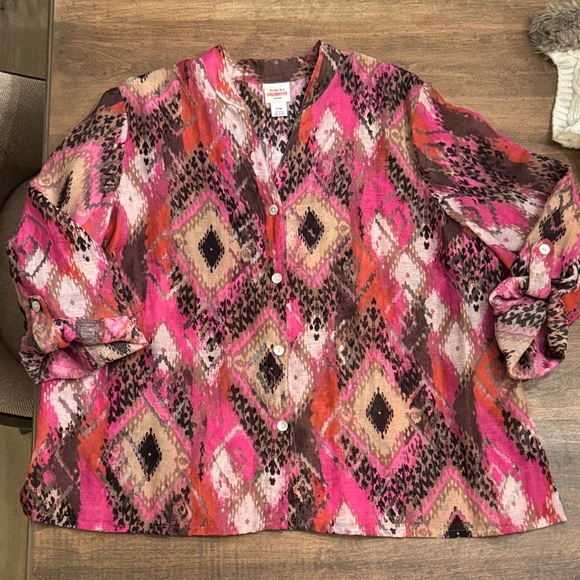 Ruby Rd. Tops - Ruby Rd. Pink and Black Geometric Blouse